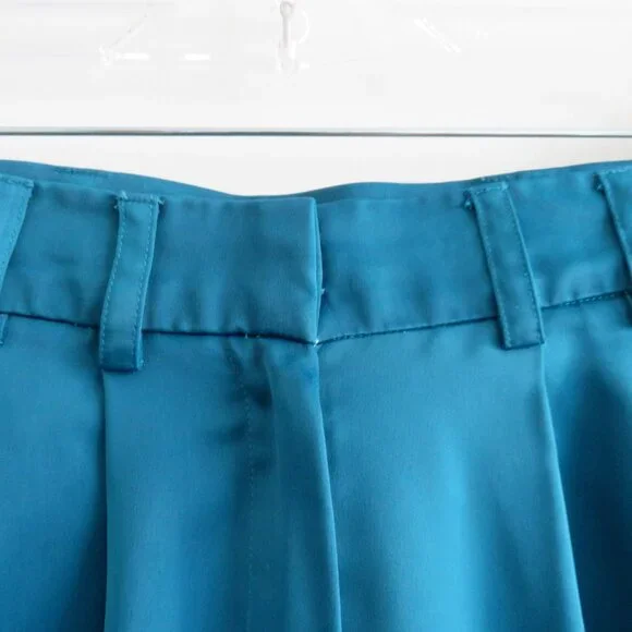 ZENA PRESLEY Teal Satin Palazzo Wide Leg Pants Drapey - Women's Size M - Picture 7 of 15